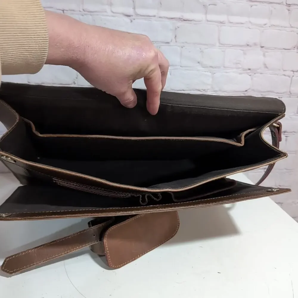 The Leather Farm Buffalo Leather Briefcase Organizer Messenger Bag Magnetic Flap